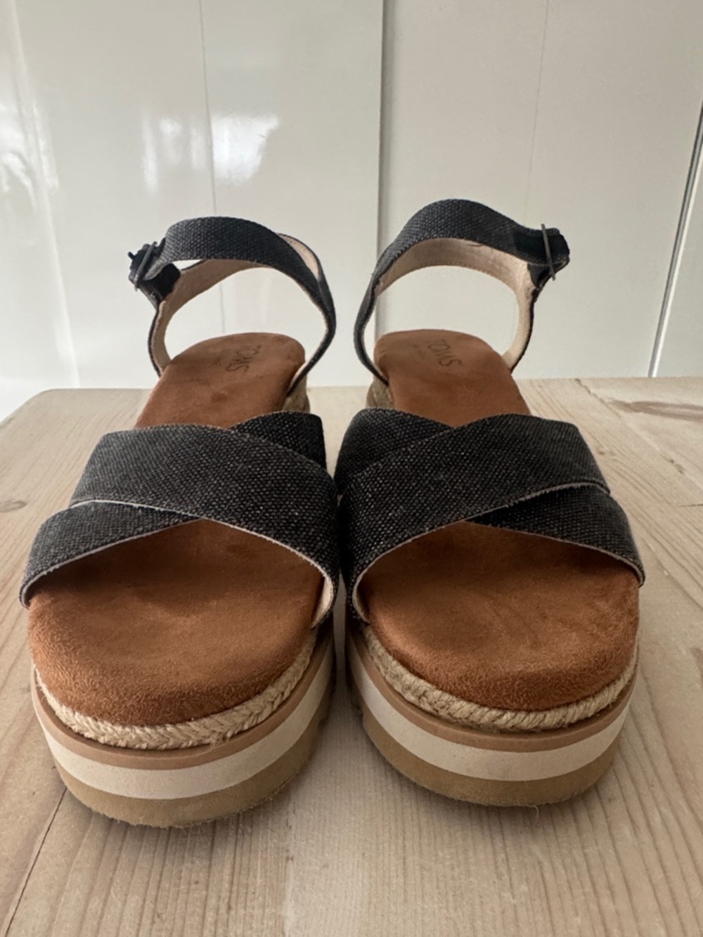 TOMS Charcoal Crisscross Ankle-Strap Platform Sandal - Picture 4 of 8